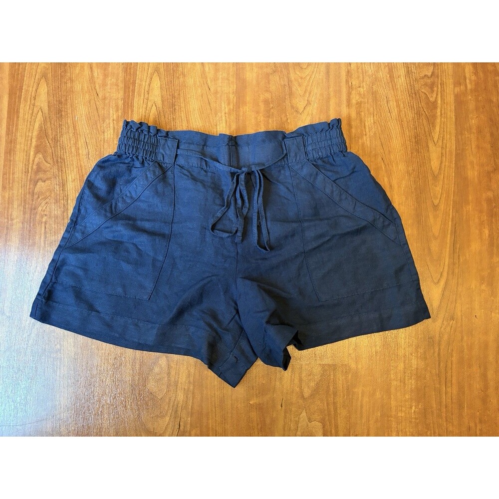 Loft Paperbag Waist Coastal Resortwear Blue Linen Blend Tie Waist Shorts Medium